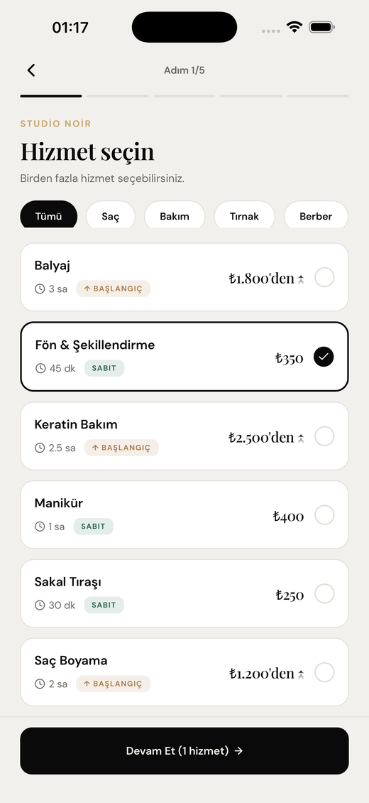 Randevu alma — hizmet seçimi