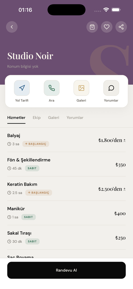 Salon detayı — hizmetler ve fiyatlar